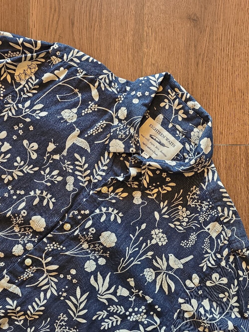 Eighteen Waits - Dylan Short Sleeve Modern Toile Shirt - Large - Navy